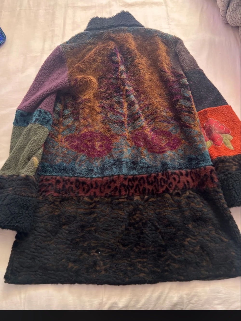 Whimsical Bohemian Patchwork Teddy Coat - Multicolor - Picture 4 of 4